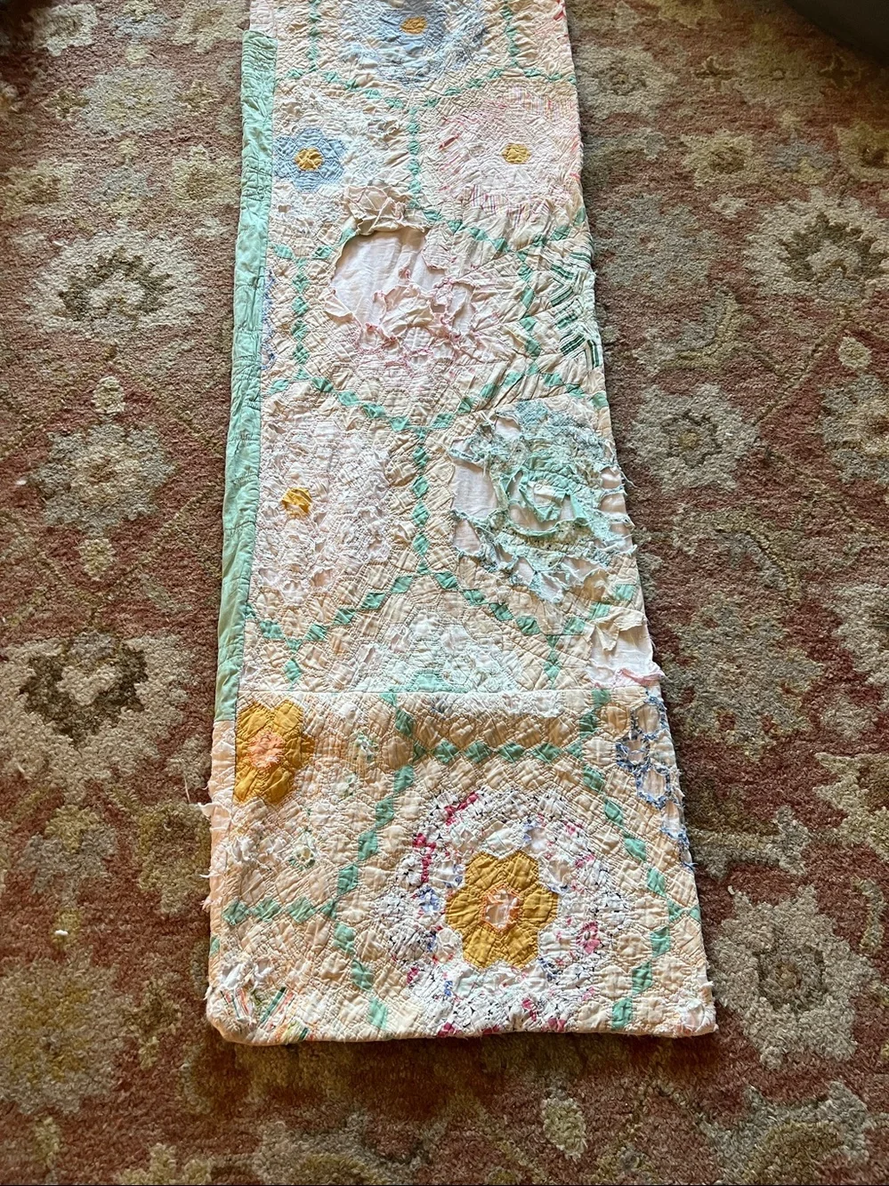 Antique 20s flower garden quilt pillow tube